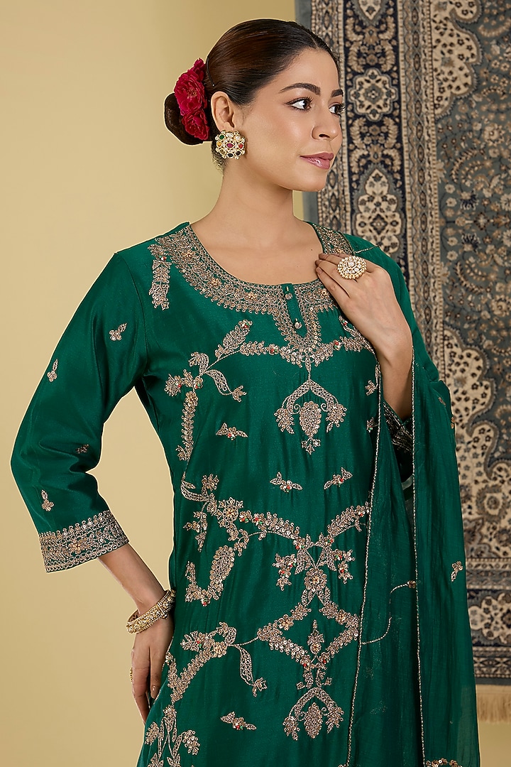 Bottle Green Georgette Party Wear Sharara Set by Baidehi at Pernia's Pop Up Shop