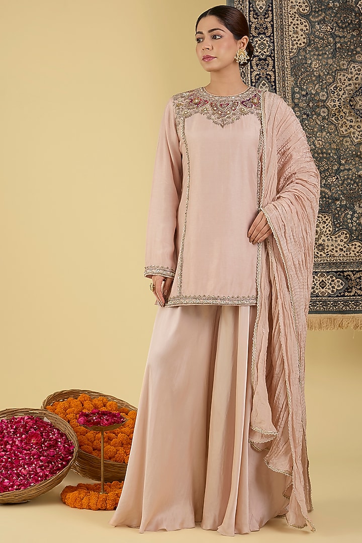 Blush Beige Crepe Wedding Sharara Set by Baidehi at Pernia's Pop Up Shop