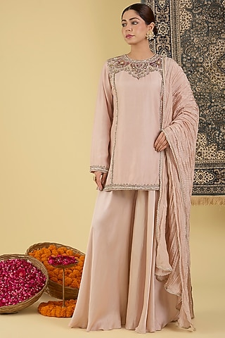 Blush Beige Crepe Sharara Set by Baidehi