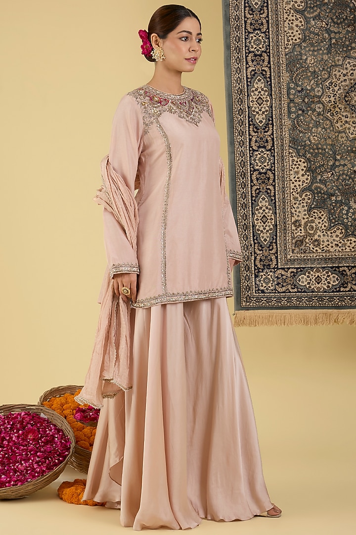 Blush Beige Crepe Wedding Sharara Set by Baidehi at Pernia's Pop Up Shop