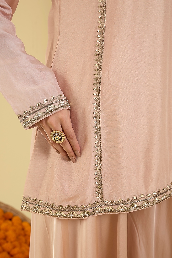 Blush Beige Crepe Wedding Sharara Set by Baidehi at Pernia's Pop Up Shop