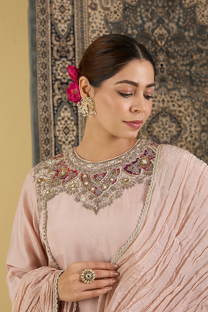 Blush Beige Crepe Wedding Sharara Set by Baidehi at Pernia's Pop Up Shop