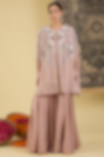 Soft Brown Organza Beads Work Cape Set by Baidehi at Pernia's Pop Up Shop