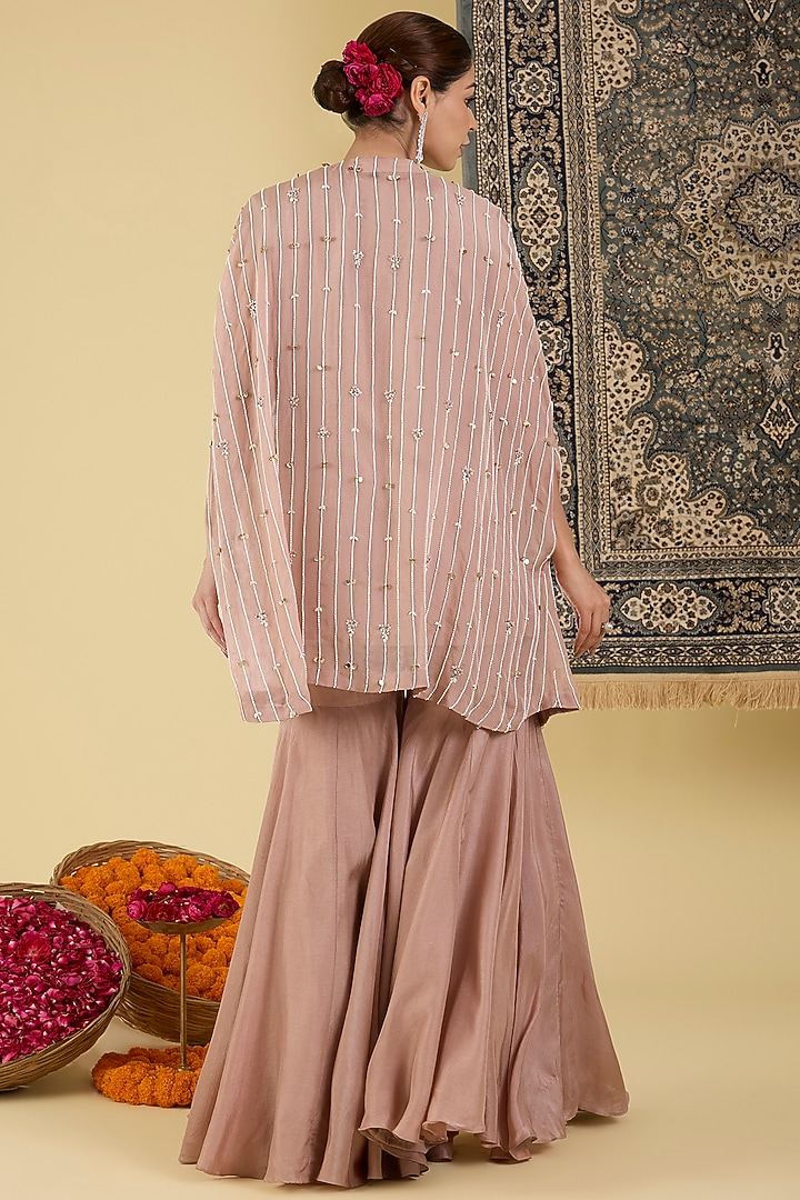 Soft Brown Organza Beads Work Cape Set by Baidehi at Pernia's Pop Up Shop
