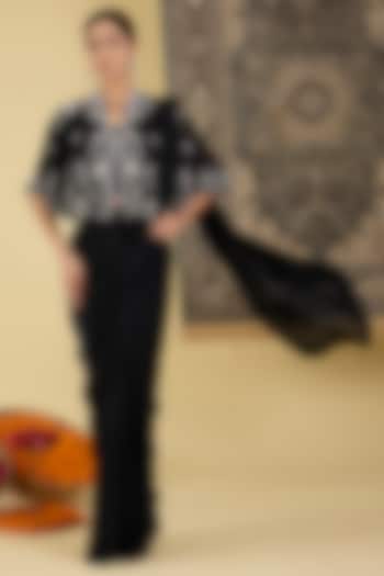Black Chinon Georgette Draped Party Wear Saree Set by Baidehi at Pernia's Pop Up Shop