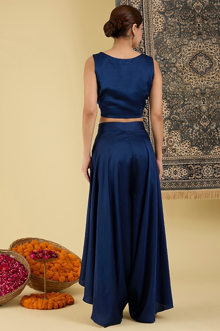 Teal Blue Italian Satin Embroidered Cape Set by Baidehi at Pernia's Pop Up Shop
