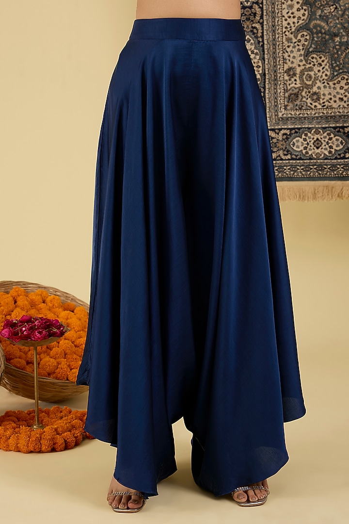Teal Blue Italian Satin Embroidered Cape Set by Baidehi at Pernia's Pop Up Shop