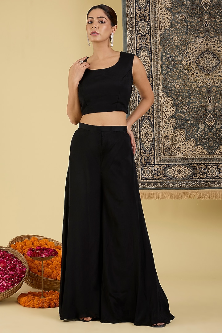 Black Organza Embroidered Jacket Set by Baidehi at Pernia's Pop Up Shop