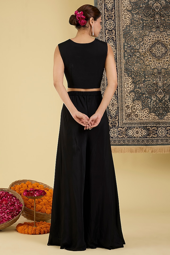 Black Organza Embroidered Jacket Set by Baidehi at Pernia's Pop Up Shop