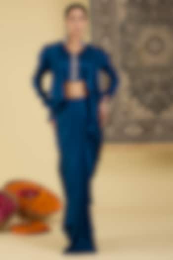 Midnight Blue Italian Satin Skirt Set by Baidehi at Pernia's Pop Up Shop