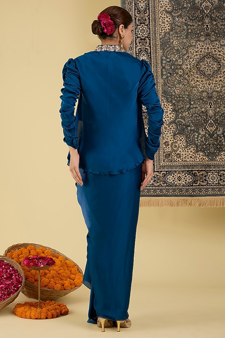 Midnight Blue Italian Satin Skirt Set by Baidehi at Pernia's Pop Up Shop