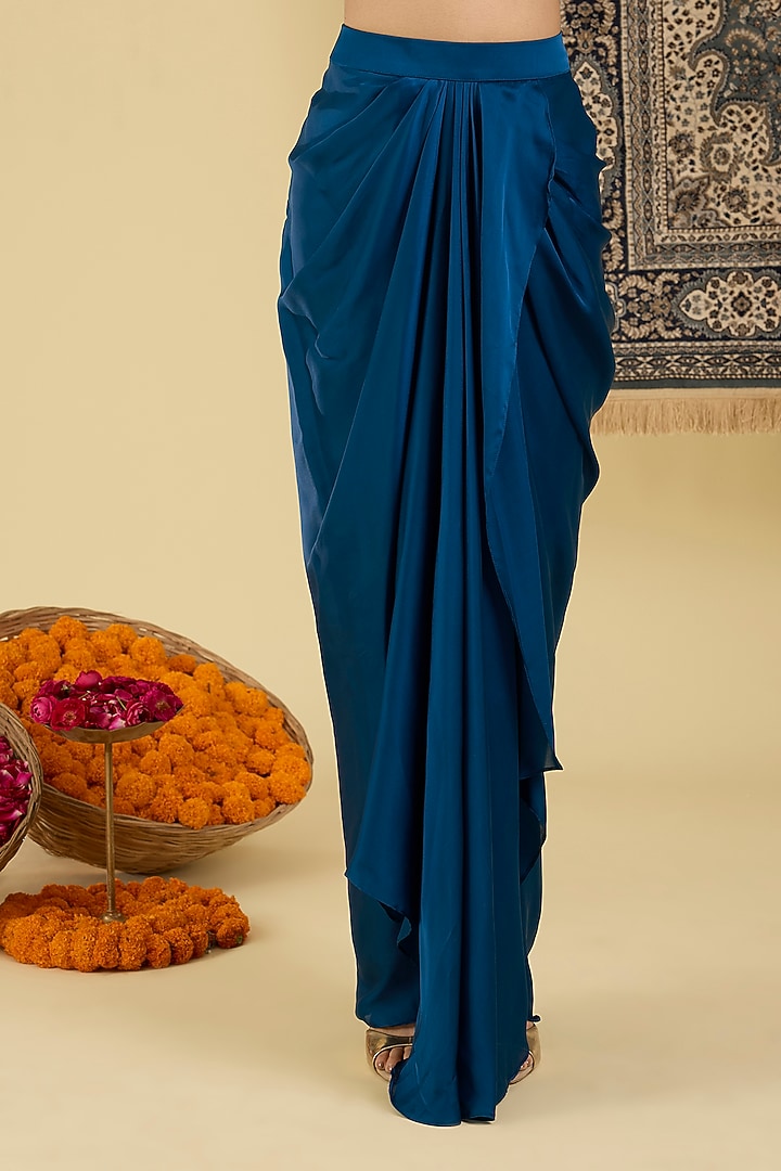 Midnight Blue Italian Satin Skirt Set by Baidehi at Pernia's Pop Up Shop
