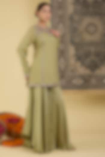 Olive Green Crepe Wedding Sharara Set by Baidehi at Pernia's Pop Up Shop