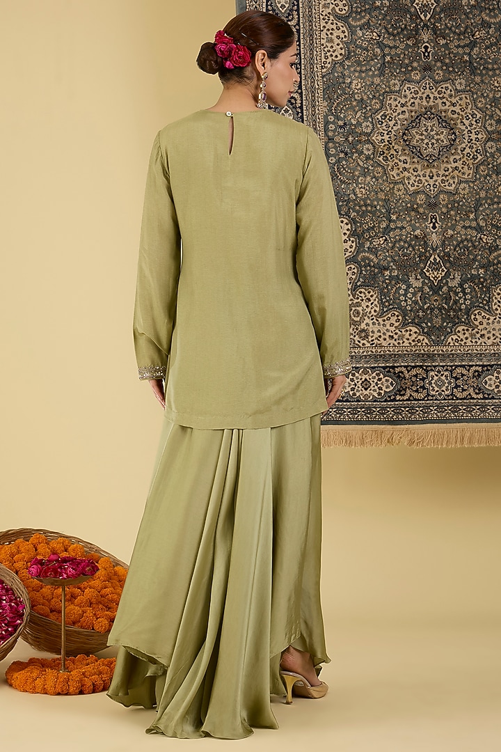 Olive Green Crepe Wedding Sharara Set by Baidehi at Pernia's Pop Up Shop