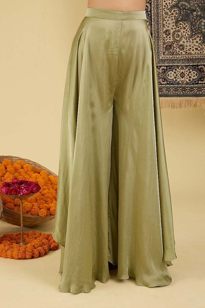 Olive Green Crepe Wedding Sharara Set by Baidehi at Pernia's Pop Up Shop