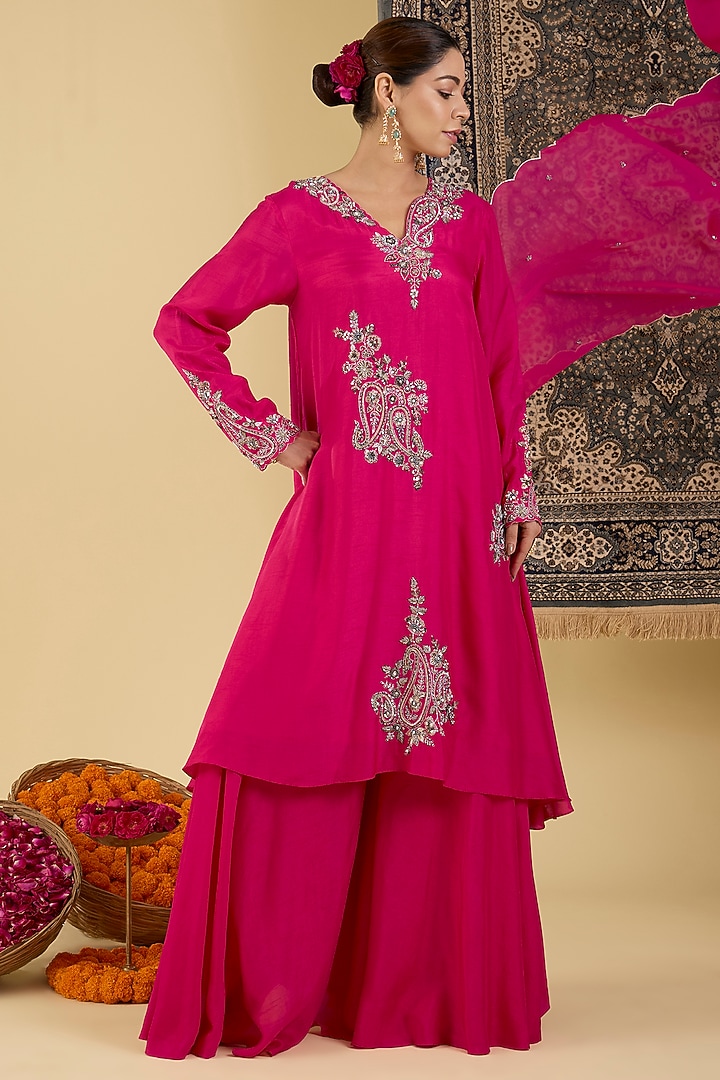 Pink Bemberg Silk Wedding Sharara Set by Baidehi at Pernia's Pop Up Shop