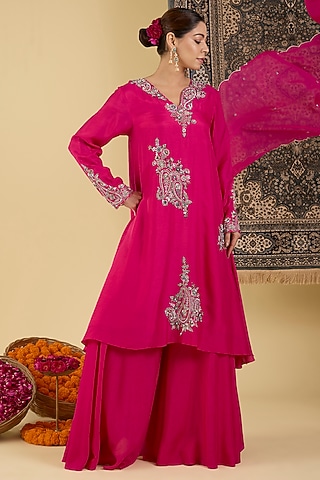 Pink Bemberg Silk Sharara Set by Baidehi