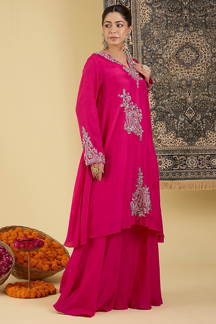 Pink Bemberg Silk Wedding Sharara Set by Baidehi at Pernia's Pop Up Shop