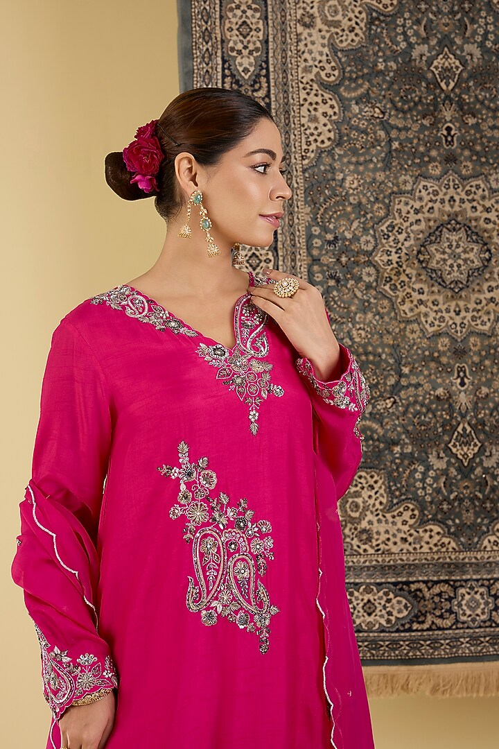 Pink Bemberg Silk Wedding Sharara Set by Baidehi at Pernia's Pop Up Shop