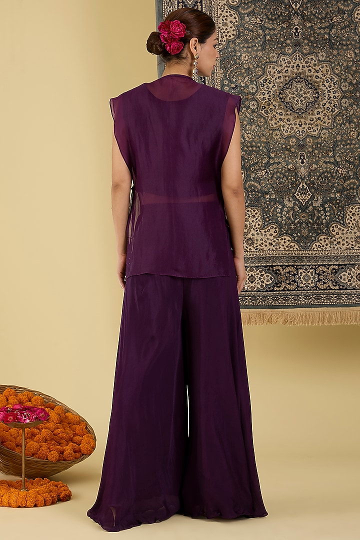 Wine Organza Embroidered Jacket Set by Baidehi at Pernia's Pop Up Shop