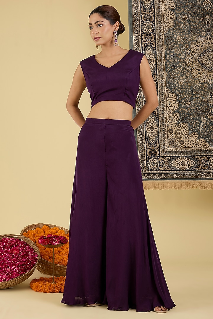 Wine Organza Embroidered Jacket Set by Baidehi at Pernia's Pop Up Shop