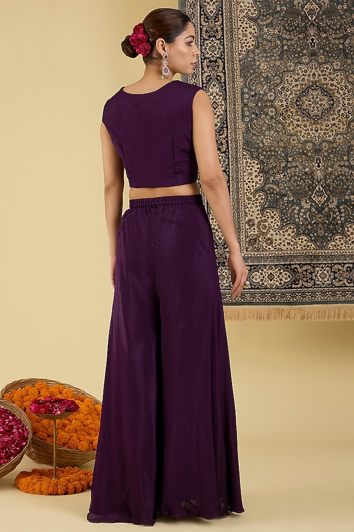 Wine Organza Embroidered Jacket Set by Baidehi at Pernia's Pop Up Shop