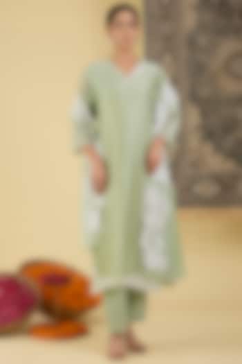 Pastel Green Pure Chanderi Applique Embroidered Kurta Set by Baidehi at Pernia's Pop Up Shop