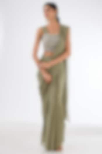 Pista Green Chinon Georgette Draped Saree Set by Baidehi at Pernia's Pop Up Shop