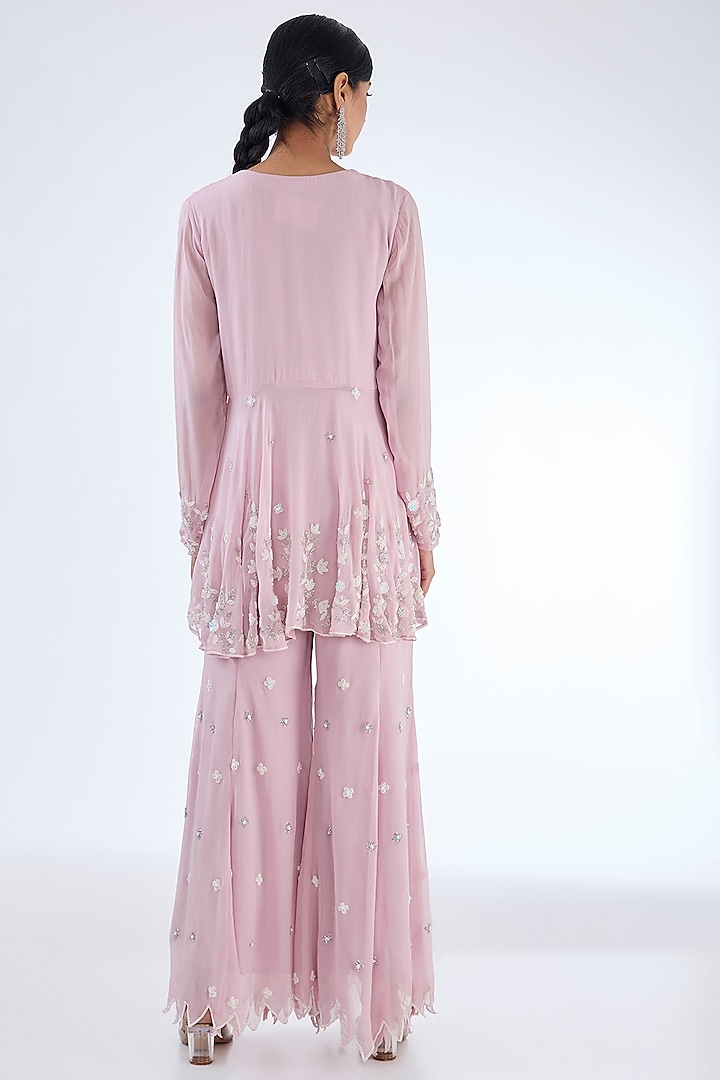 Powder Pink Chinon Georgette Embroidered Party Wear Sharara Set by Baidehi at Pernia's Pop Up Shop