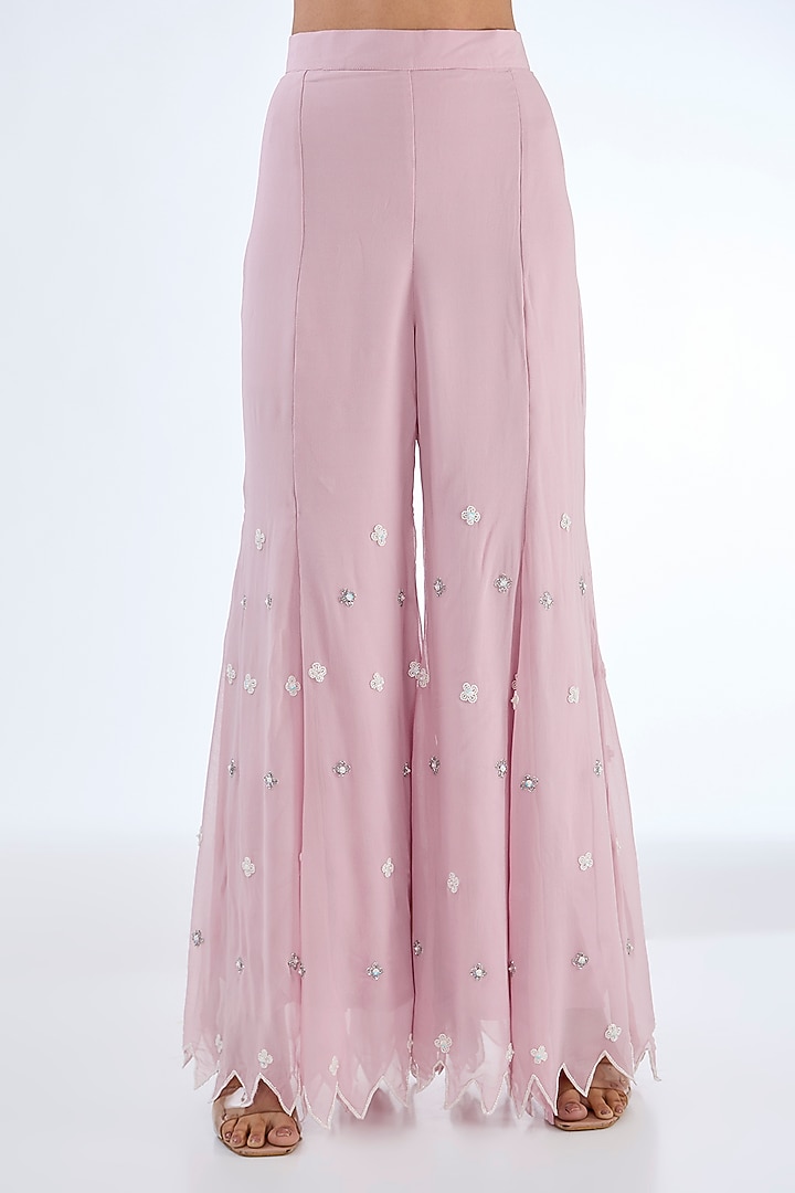 Powder Pink Chinon Georgette Embroidered Party Wear Sharara Set by Baidehi at Pernia's Pop Up Shop