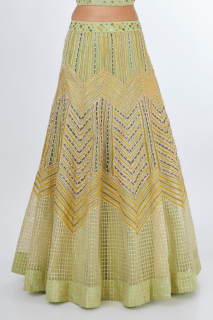 Pista Green Organza Zig-Zag Embroidered Wedding Lehenga Set by Baidehi at Pernia's Pop Up Shop