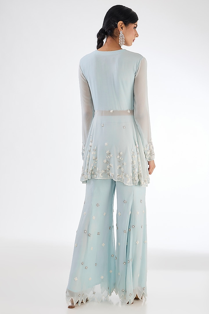 Ice Blue Chinon Georgette Embroidered Party Wear Sharara Set by Baidehi at Pernia's Pop Up Shop