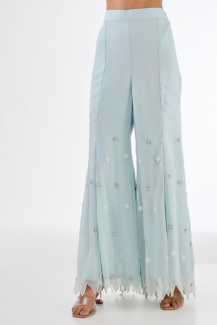Ice Blue Chinon Georgette Embroidered Party Wear Sharara Set by Baidehi at Pernia's Pop Up Shop