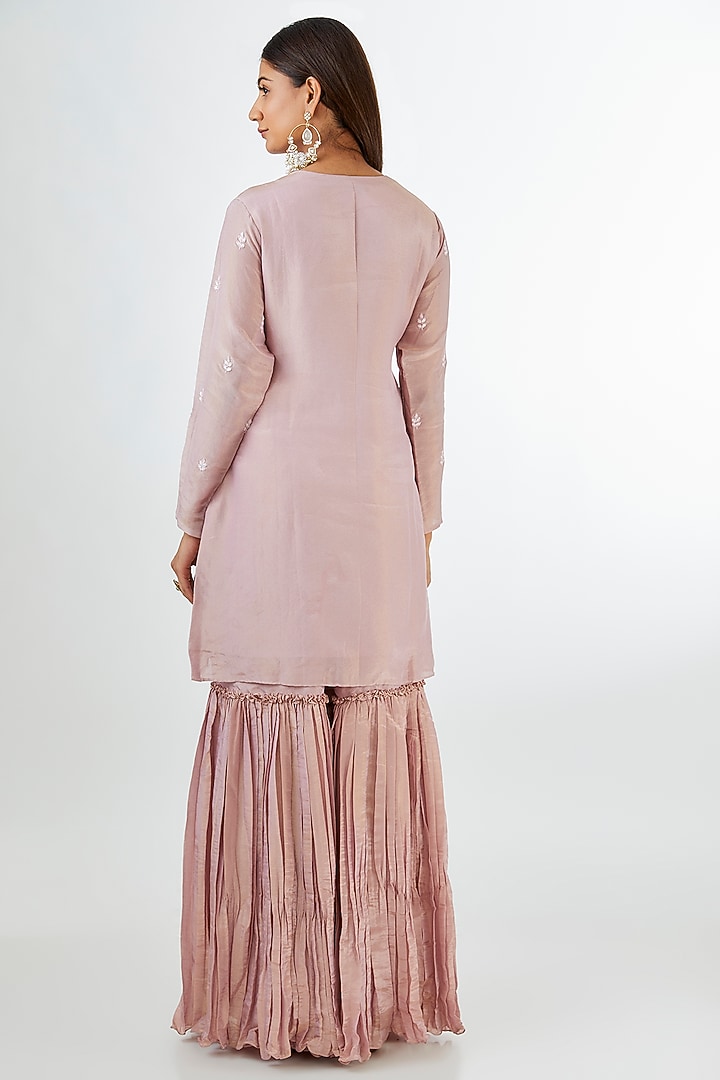 Light Dusty Pink Tissue Party Wear Sharara Set by Baidehi at Pernia's Pop Up Shop