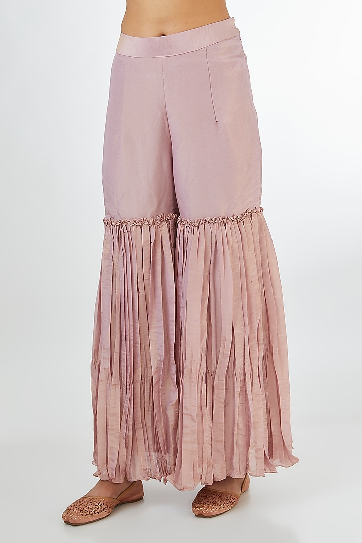 Light Dusty Pink Tissue Party Wear Sharara Set by Baidehi at Pernia's Pop Up Shop