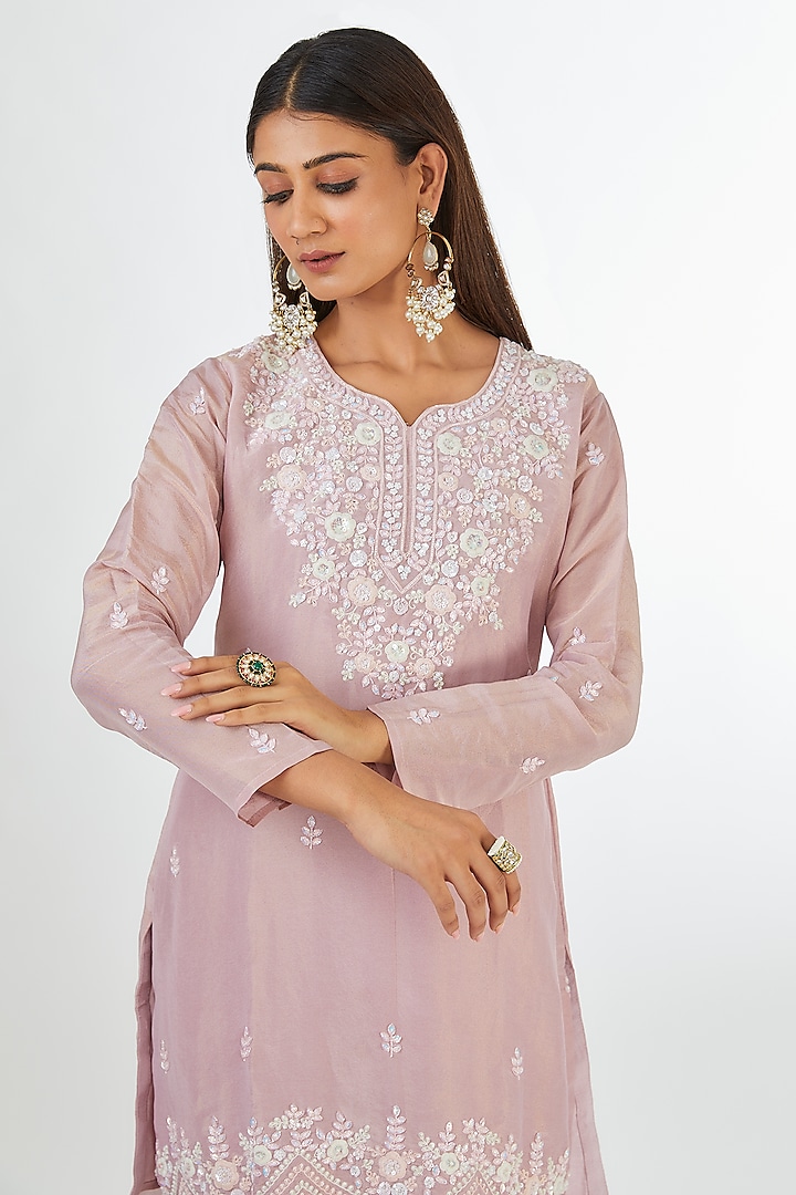 Light Dusty Pink Tissue Party Wear Sharara Set by Baidehi at Pernia's Pop Up Shop