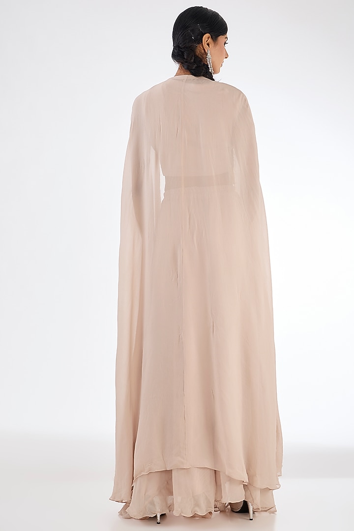Beige Chinon Georgette Jacket Set by Baidehi at Pernia's Pop Up Shop