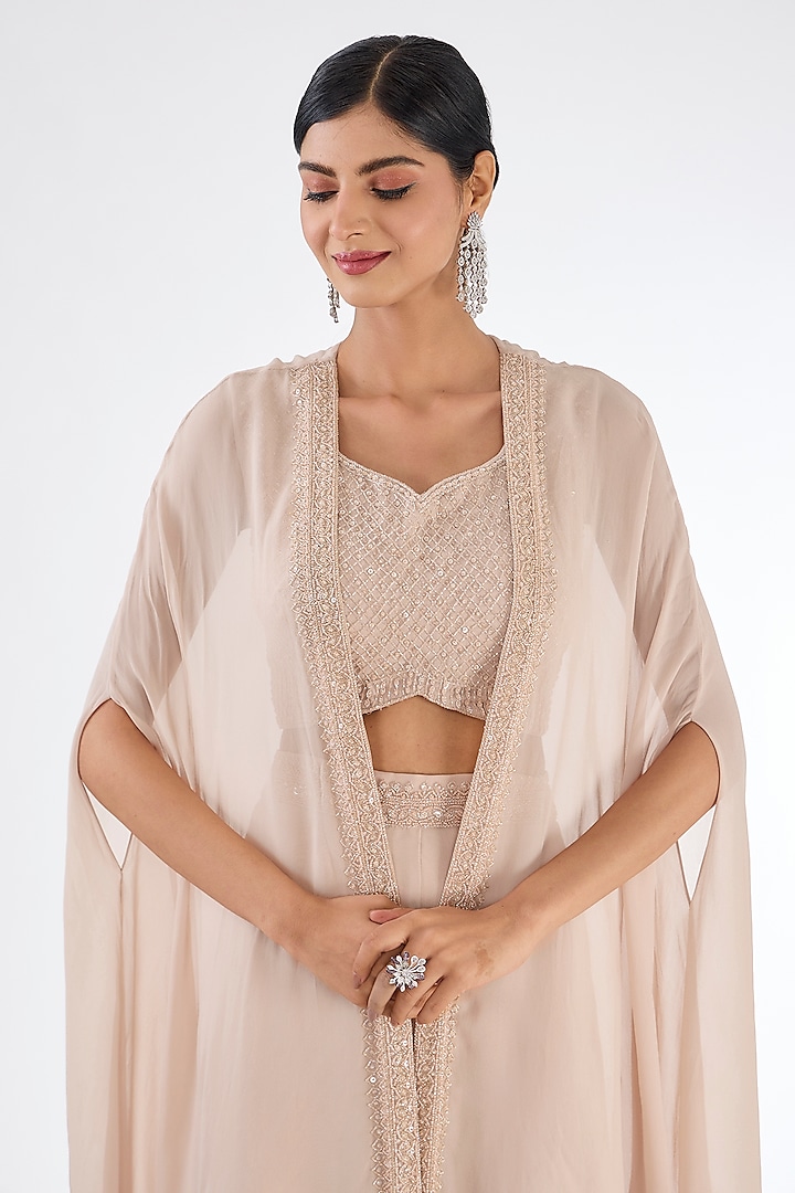 Beige Chinon Georgette Jacket Set by Baidehi at Pernia's Pop Up Shop