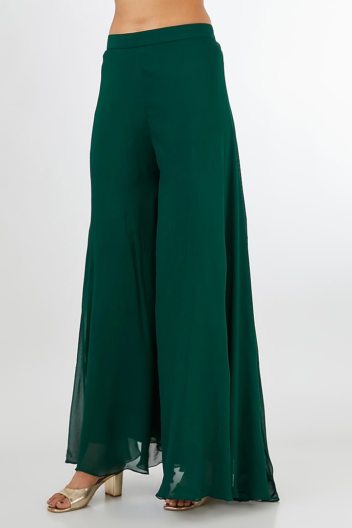 Bottle Green Chinon Georgette Party Wear Sharara Set by Baidehi at Pernia's Pop Up Shop