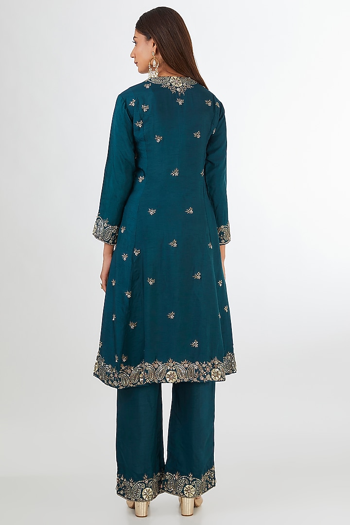 Rama Green Bemberg Silk Sequins Embroidered Wedding Anarkali Set by Baidehi at Pernia's Pop Up Shop