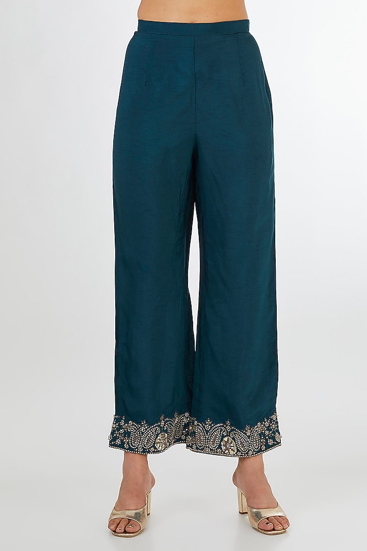 Rama Green Bemberg Silk Sequins Embroidered Wedding Anarkali Set by Baidehi at Pernia's Pop Up Shop