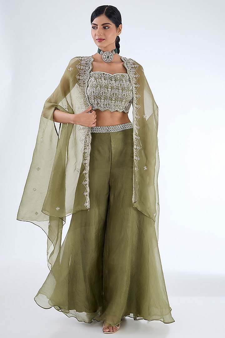 Pista Green Organza Jacket Set by Baidehi at Pernia's Pop Up Shop