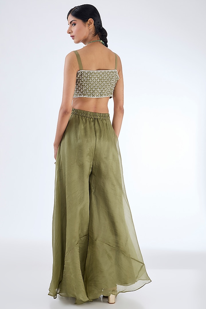 Sage Green Organza Embroidered Jacket Set by Baidehi at Pernia's Pop Up Shop