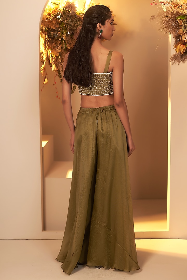 Sage Green Organza Embroidered Jacket Set by Baidehi at Pernia's Pop Up Shop