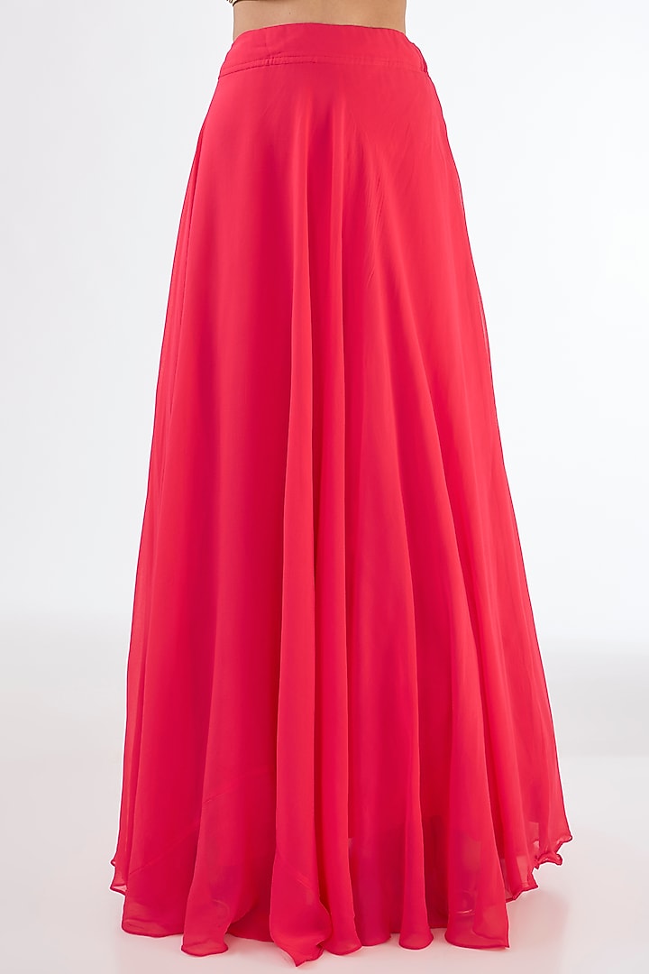 Light Coral Red Georgette Draped Lehenga Set by Baidehi at Pernia's Pop Up Shop