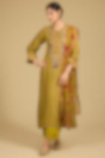 Mustard Dola Silk Sequins Work Kurta Set by Baidehi at Pernia's Pop Up Shop
