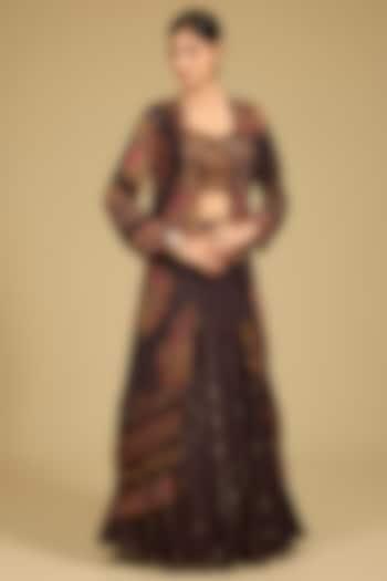 Brown Chinon Georgette Printed Jacket Set by Baidehi at Pernia's Pop Up Shop