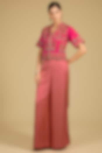 Fuchsia Pink Mashru Satin Palazzo Pant Set by Baidehi at Pernia's Pop Up Shop
