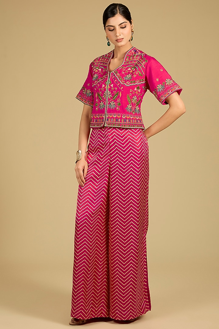 Fuchsia Pink Mashru Satin Palazzo Pant Set by Baidehi at Pernia's Pop Up Shop
