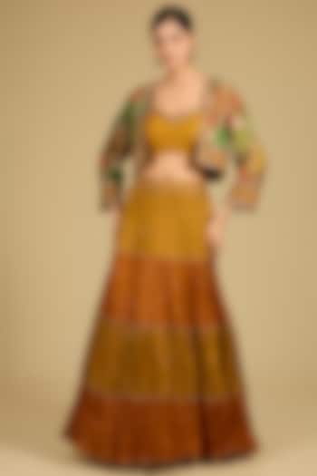 Mustard & Rust Dola Silk Skirt Set by Baidehi at Pernia's Pop Up Shop